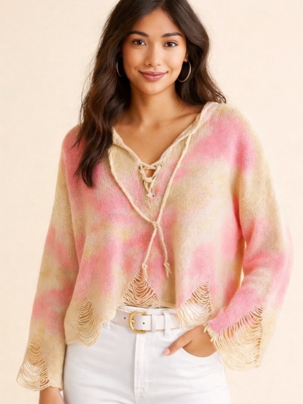 POL Pink and Cream Knit Sweater